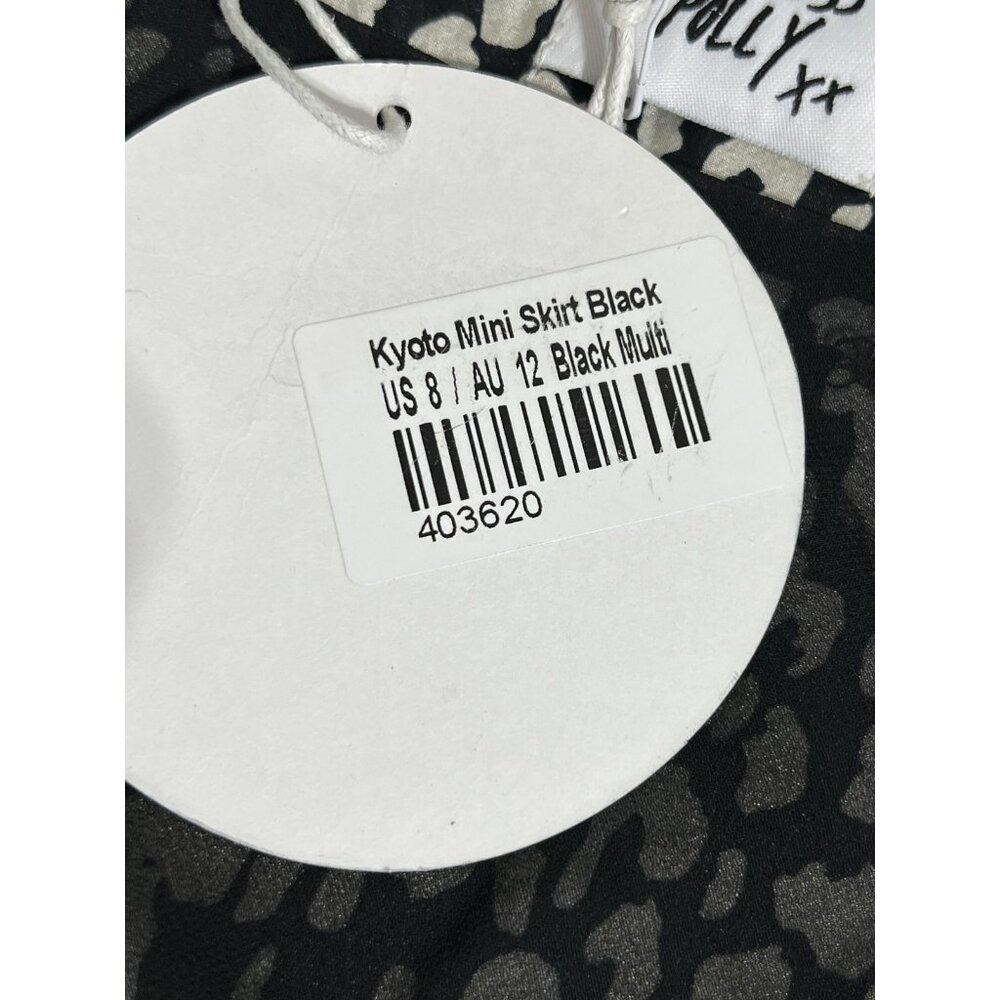 Princess Polly Skirt Womens 8 Black White Kyoto Mini Animal Print Satin Zip New - Picture 10 of 10